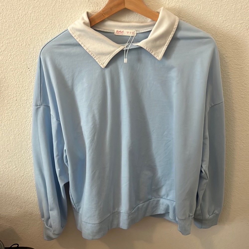 blue collared shirt